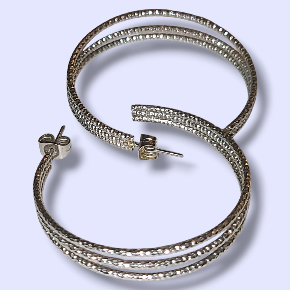 DSMK Emma Skye Stainless Steel Textured Hoop Earrings Silver Tone